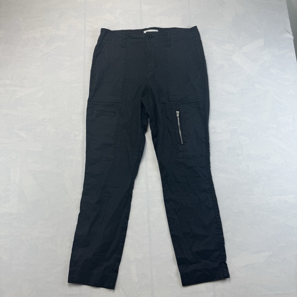 Level 99 Linen Blend Pants Women 28 Black Cargo Utility Casual